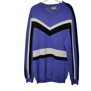 Les Hommes Men's Sz L Blue Retro Ski Stripe Pullover Sweater Crewneck
